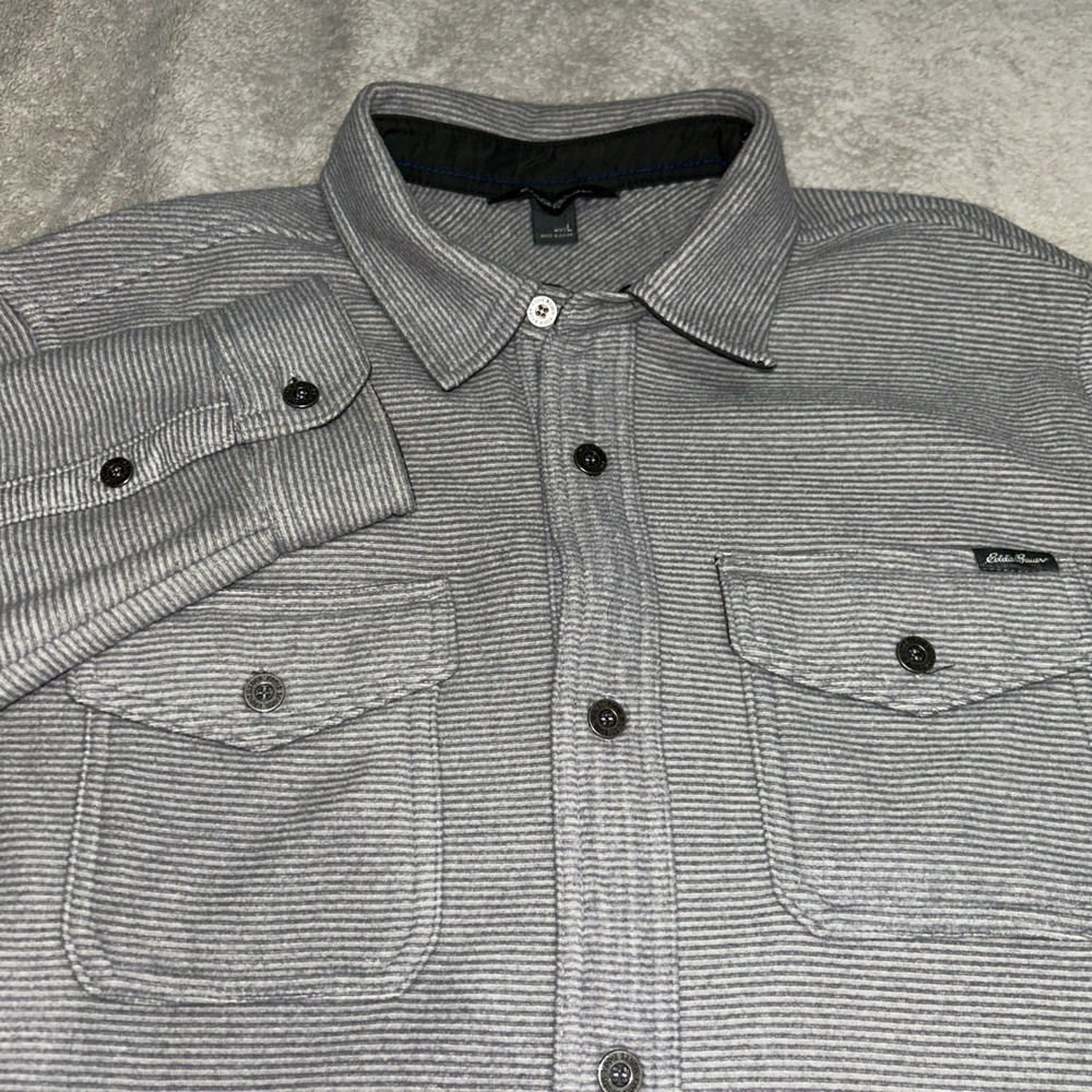 Eddie Bauer Shirt Mens‎ Large Gray Jacket Shacket Fleece Button Front